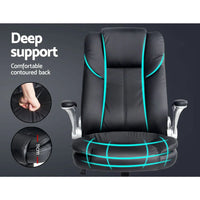Details of chair seat with plush PU leather upholstery and ergonomic contouring