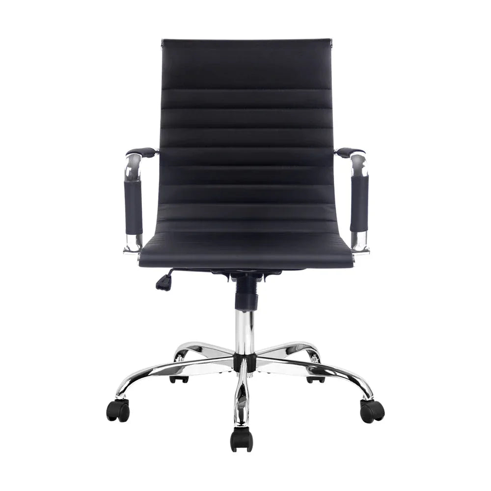 Back view of black gaming office chair showing chrome-finished rack for hanging accessories.