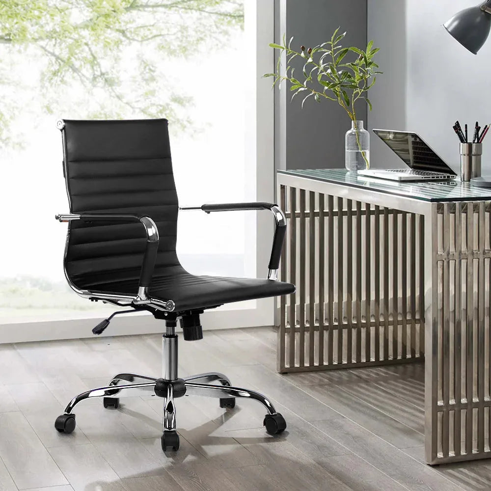 Full view of black Artiss office chair with sleek design and padded headrest.