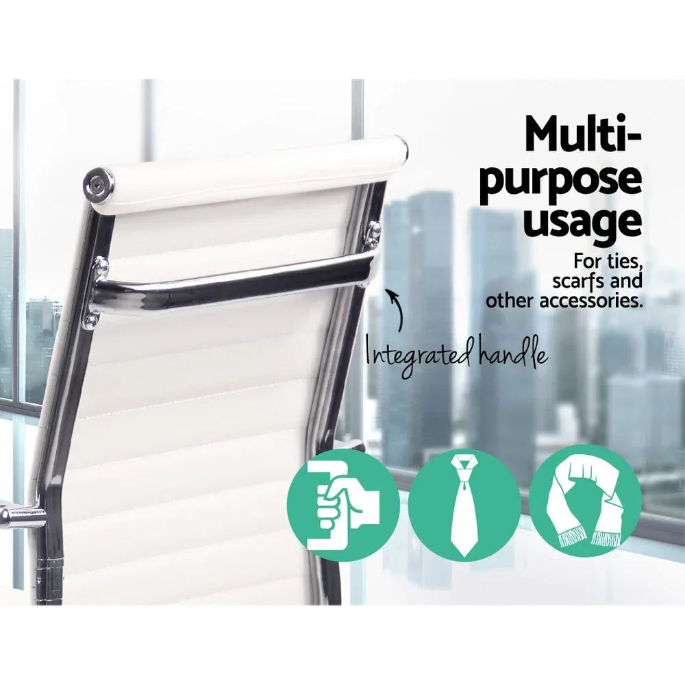 White Artiss gaming office chair with mid-back and cushioned seat positioned on smooth floor.