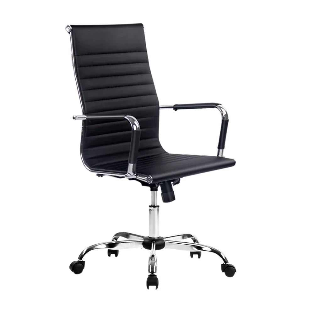 Sleek black Artiss gaming office chair with high back and padded armrests in modern office setting.