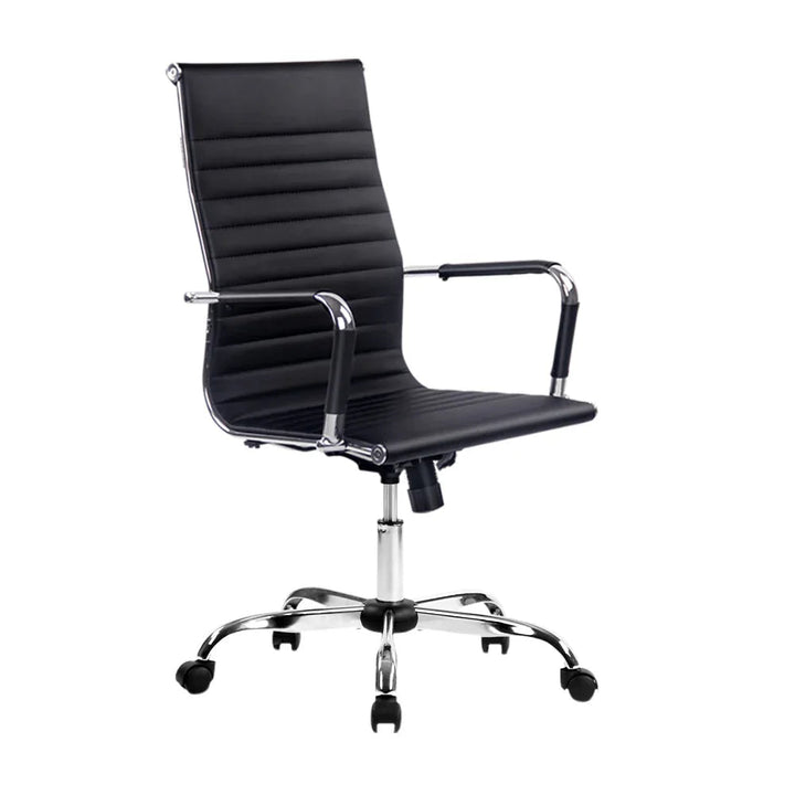 Sleek black Artiss gaming office chair with high back and padded armrests in modern office setting.