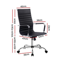 Side view of black faux leather Artiss desk chair showing adjustable tilt and height features.