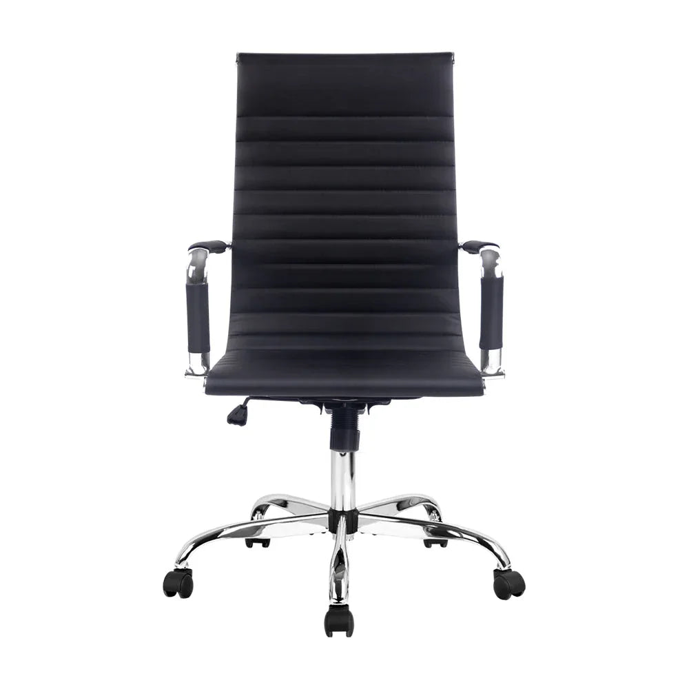 Rear view of Artiss office chair with chrome-finished rack for hanging ties or scarves.