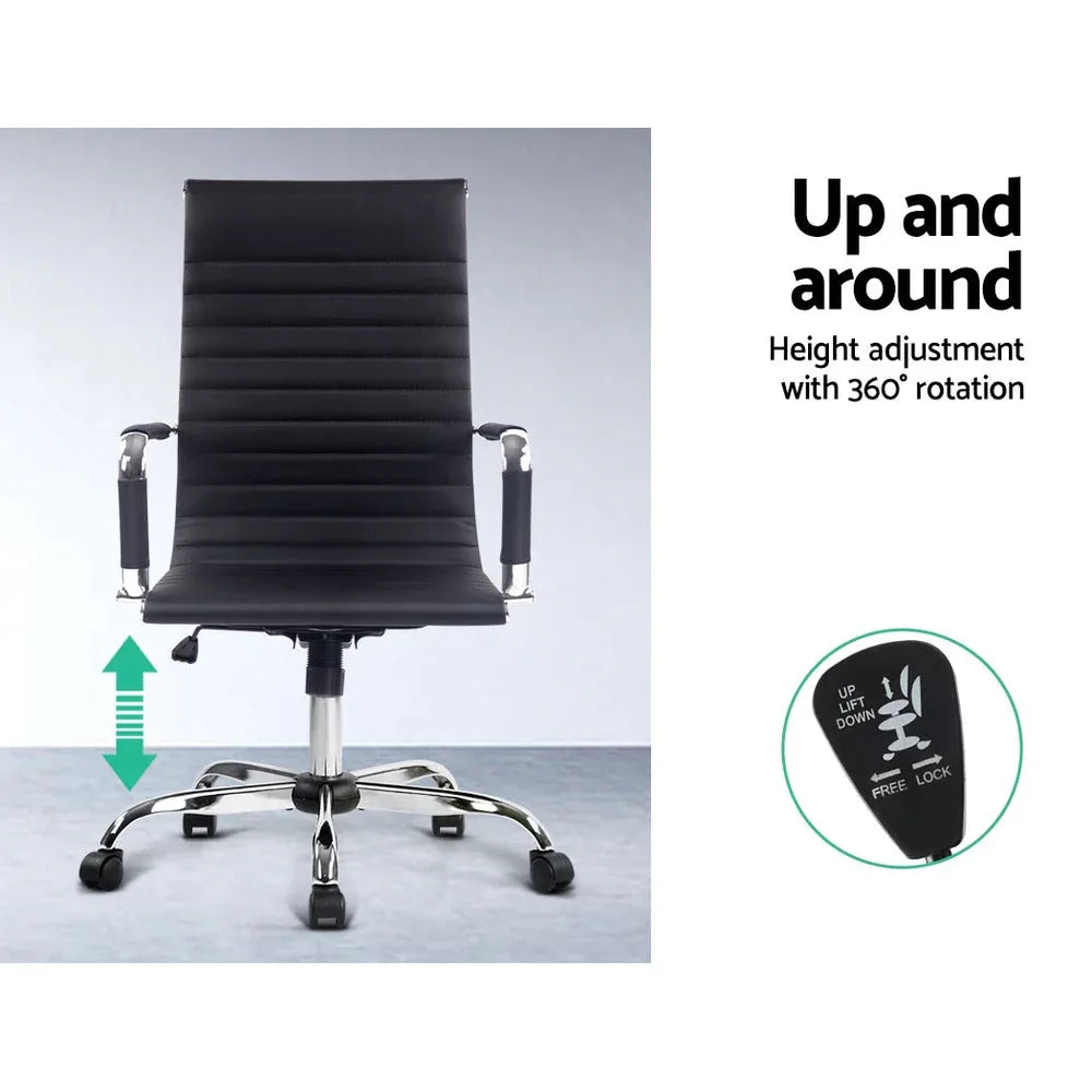 Front angle of Artiss office chair highlighting polished chrome base and cushioned seat.