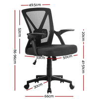 Front angle of ergonomic black mesh office chair featuring adjustable lumbar support and swivel base.