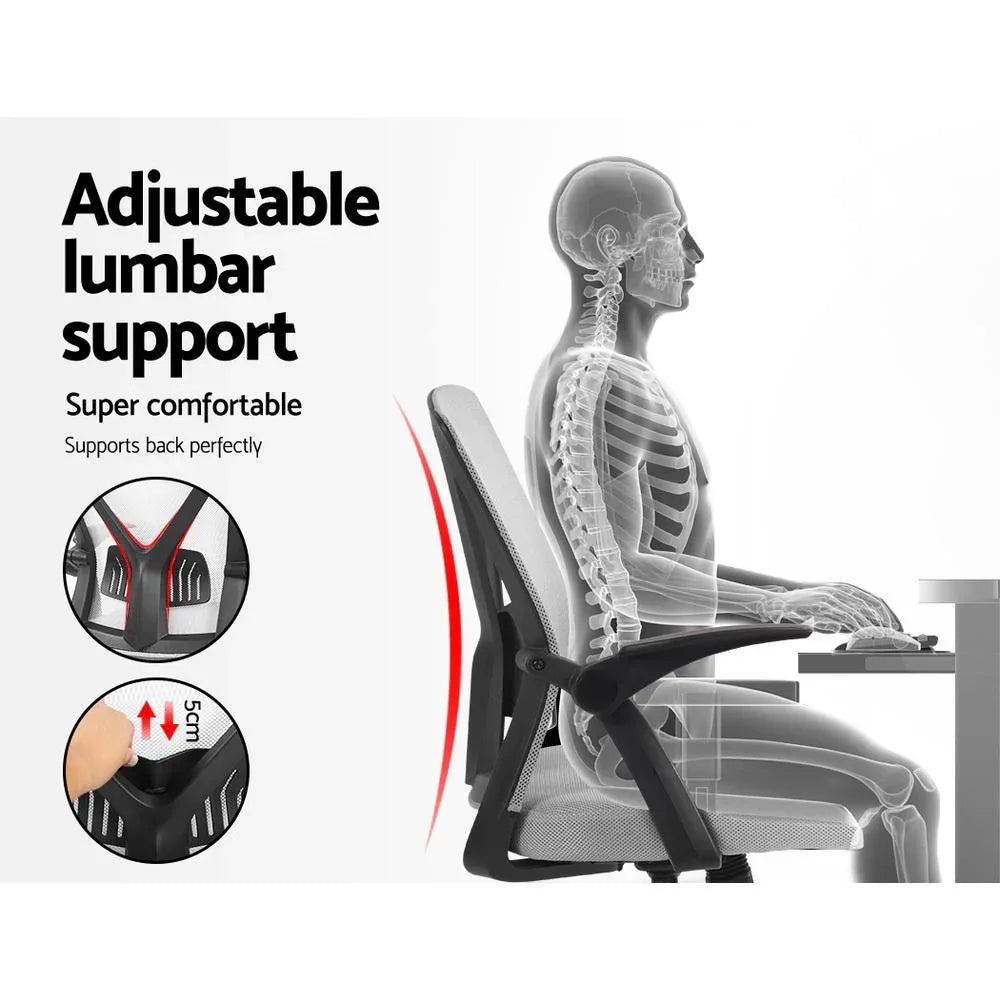 Tilted office chair showing reclining feature and base with caster wheels.