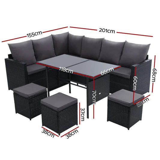 Gardeon Outdoor Furniture Dining Setting Sofa Set Wicker 9 Seater