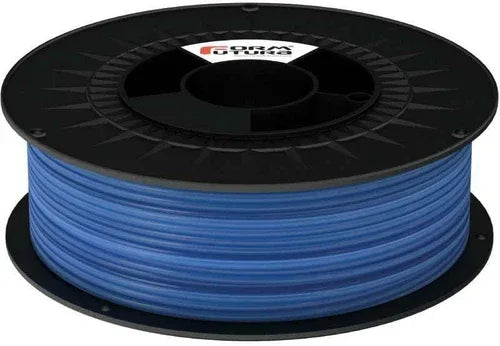 Close-up of large spool of ocean blue PLA 3D printer filament