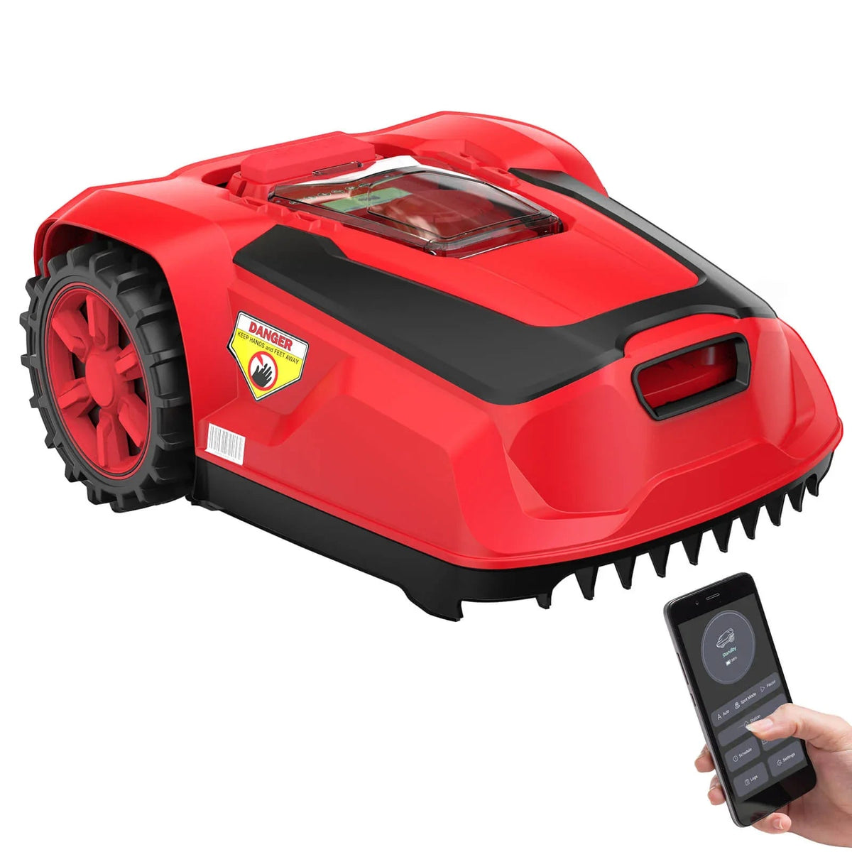 Top view of the 20V Robotic Lawn Mower cutting green grass automatically