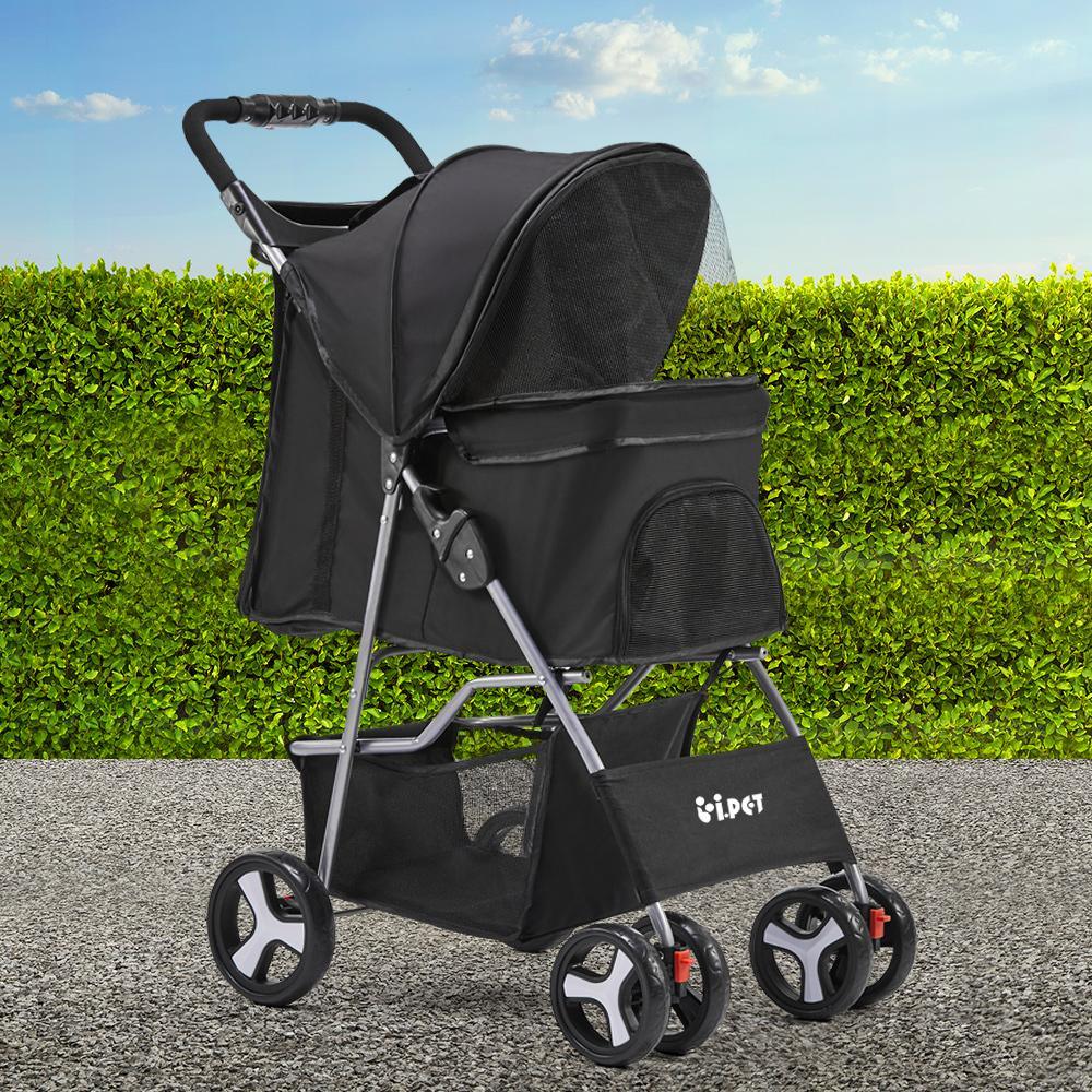 Black i.Pet 4 Wheel Pet Stroller displayed fully assembled against white background.