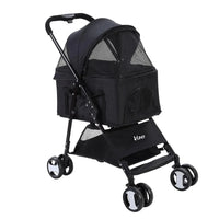 Black i.Pet Pet Stroller with mesh front and sturdy frame for small pets outdoors.