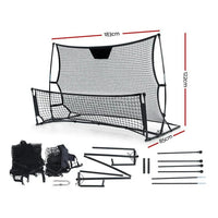 Close-up of sturdy steel frame and strong net of Everfit Portable Soccer Rebounder set up for training.
