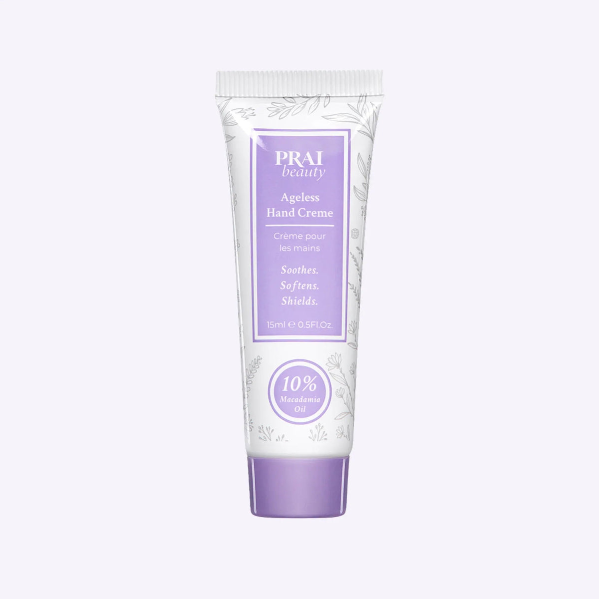 Small 15ml tube of PRAI Beauty Ageless Hand Creme displayed on white background