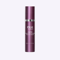 Bottle of PRAI Beauty Ageless Throat Caviar Overnight Recovery Serum with gold and black label