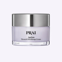 Jar of Ageless Throat & Decolletage Anti-Aging Neck Creme by PRAI Beauty on white background.