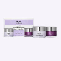 Ageless Throat & Decolletage Day and Night Creme set by PRAI Beauty, two 50ml jars with white and beige labels