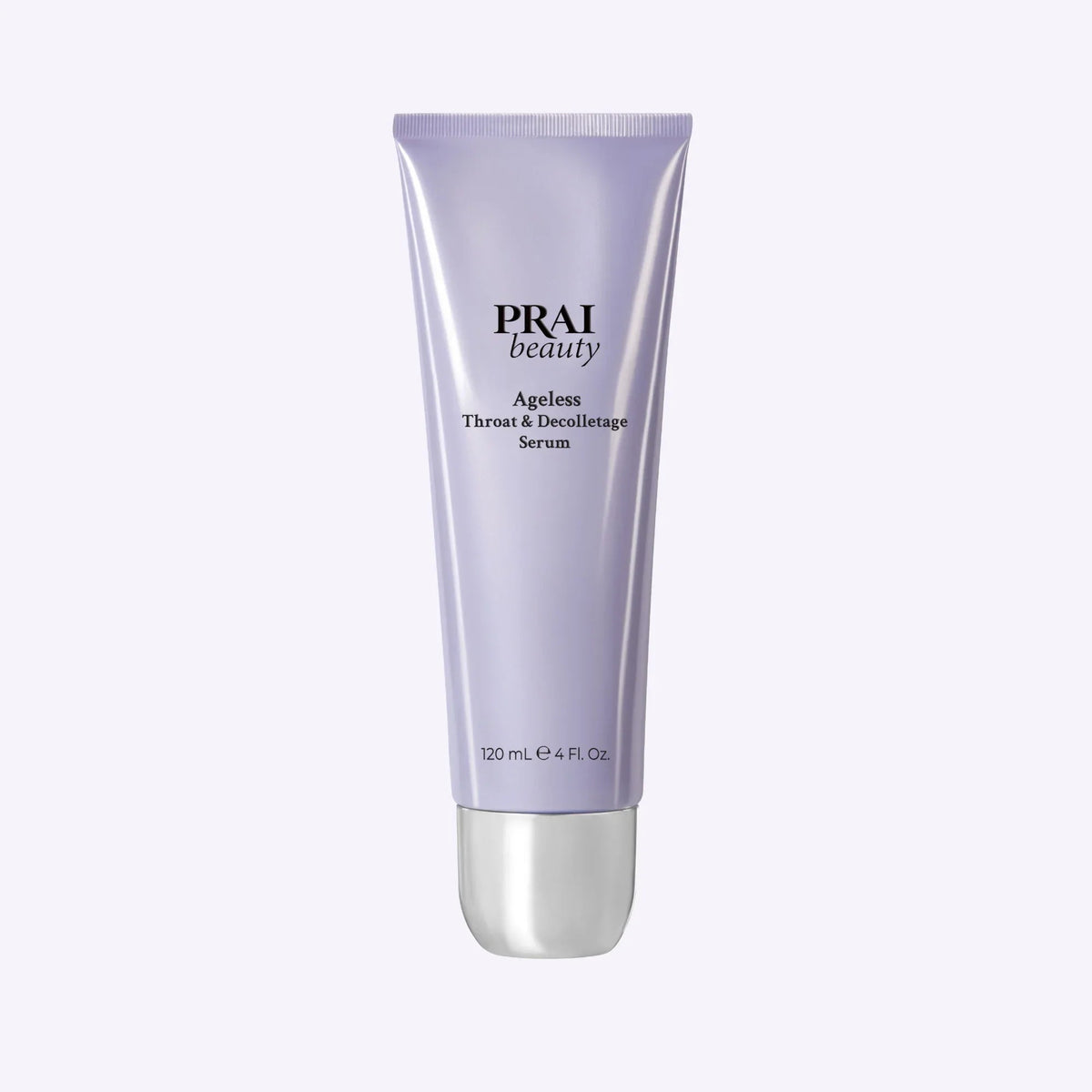 PRAI Beauty Ageless Throat & Decolletage Serum 120ml bottle displayed vertically on white background.