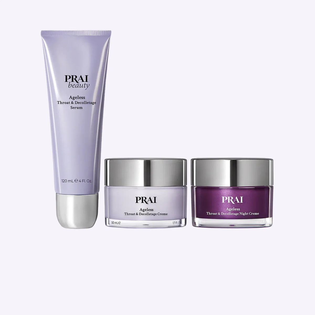 PRAI Beauty Love Your Neck Kit packaging with three 50ml bottles shown against white background