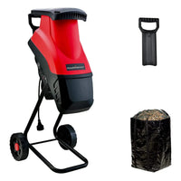15Amp electric wood chipper showing chute and sturdy base, ideal for garden debris processing.