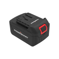Black 20V lithium-ion rechargeable battery with visible connector for power tools