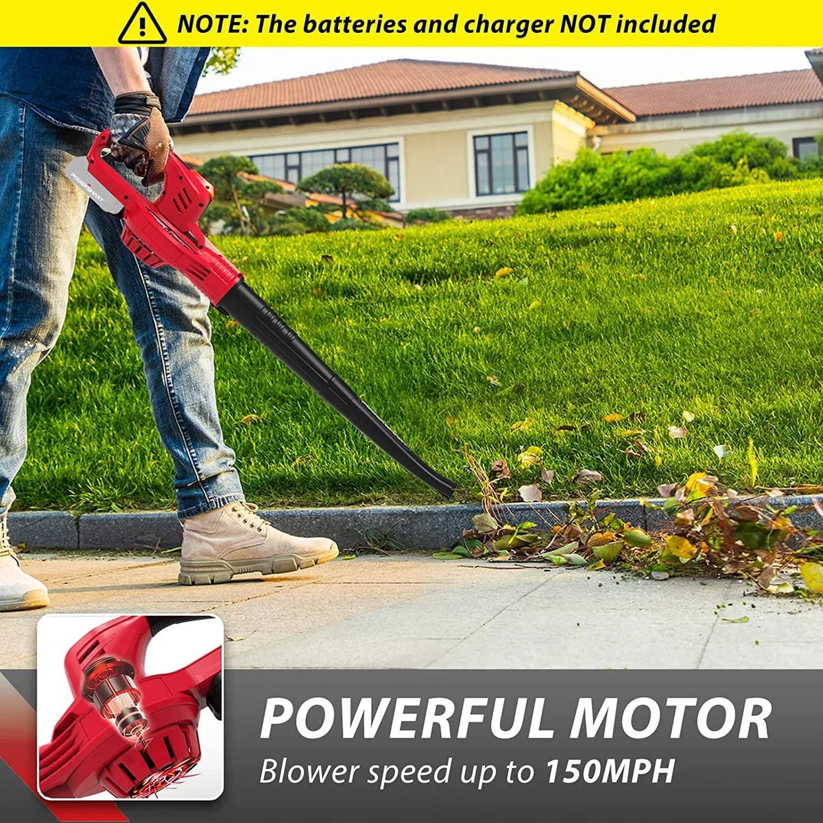 Close-up of leaf blower nozzle and trigger mechanism