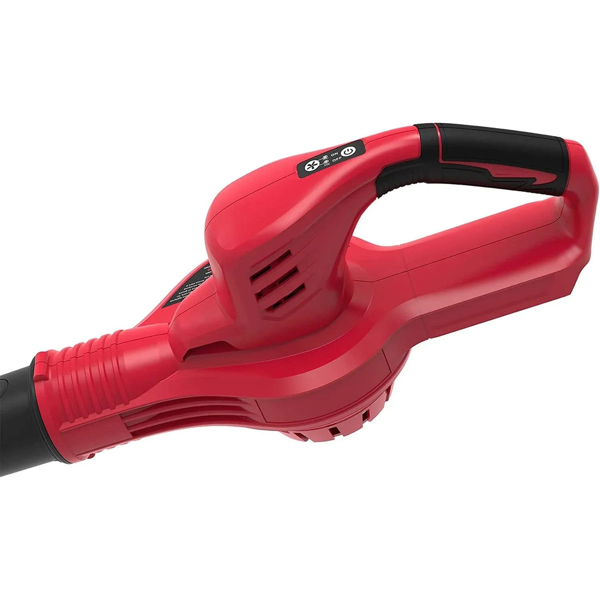Rear angle of the leaf blower with battery slot and exhaust vent