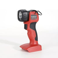 Close-up of the 90 degree pivoting head on 20V LED work light in tilted position