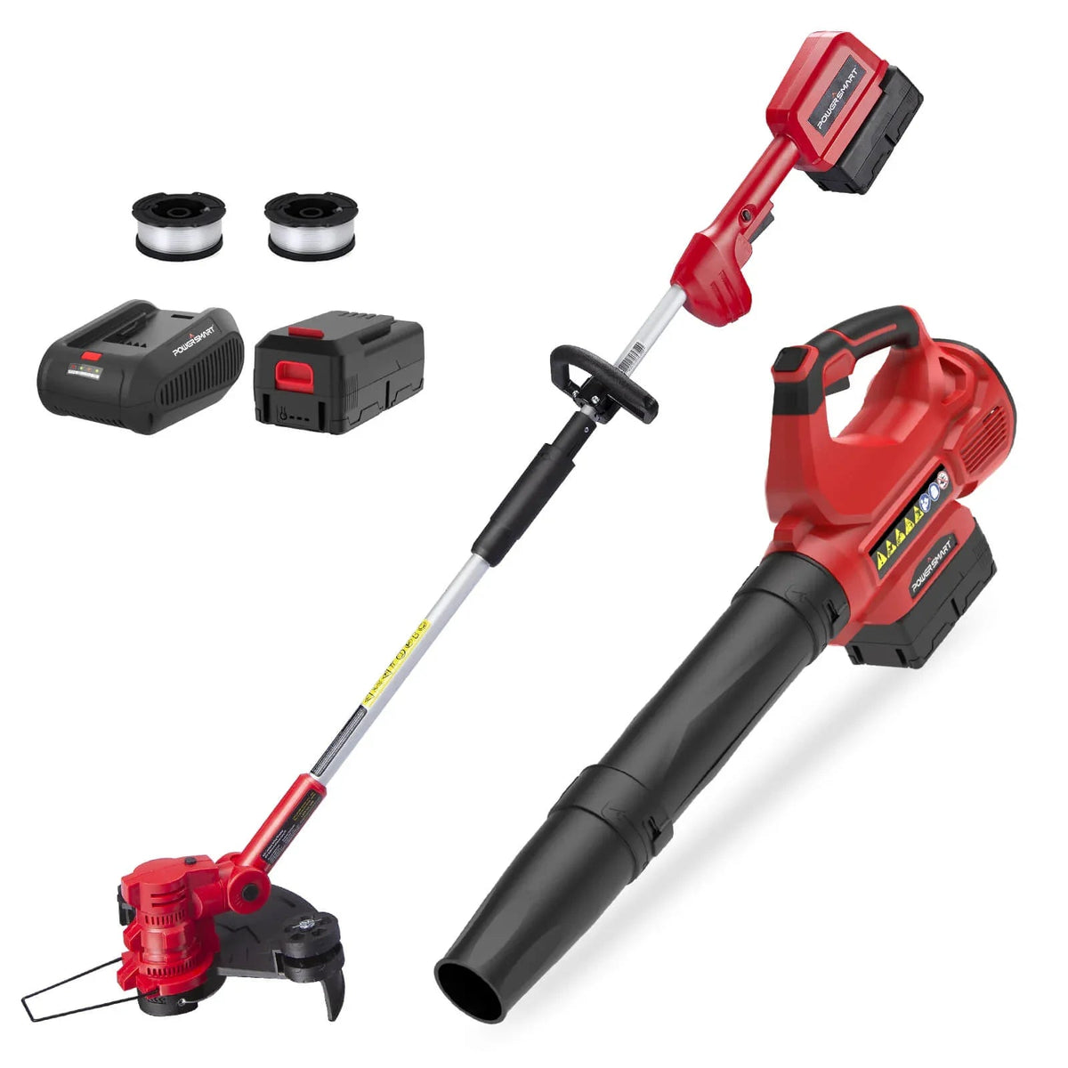 40V String Trimmer and Leaf Blower combo kit with 4.0Ah battery, shown with trimmer and blower units side by side