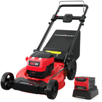 80V cordless 21-inch push lawn mower with steel deck displayed on grass.