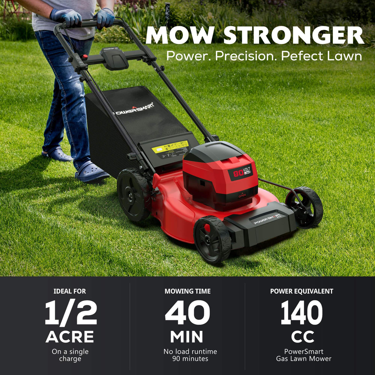 Cordless lawn mower cutting grass in a sunny backyard setting.