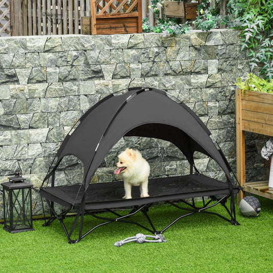 Elevated outdoor dog bed cooling cot with removable canopy shade