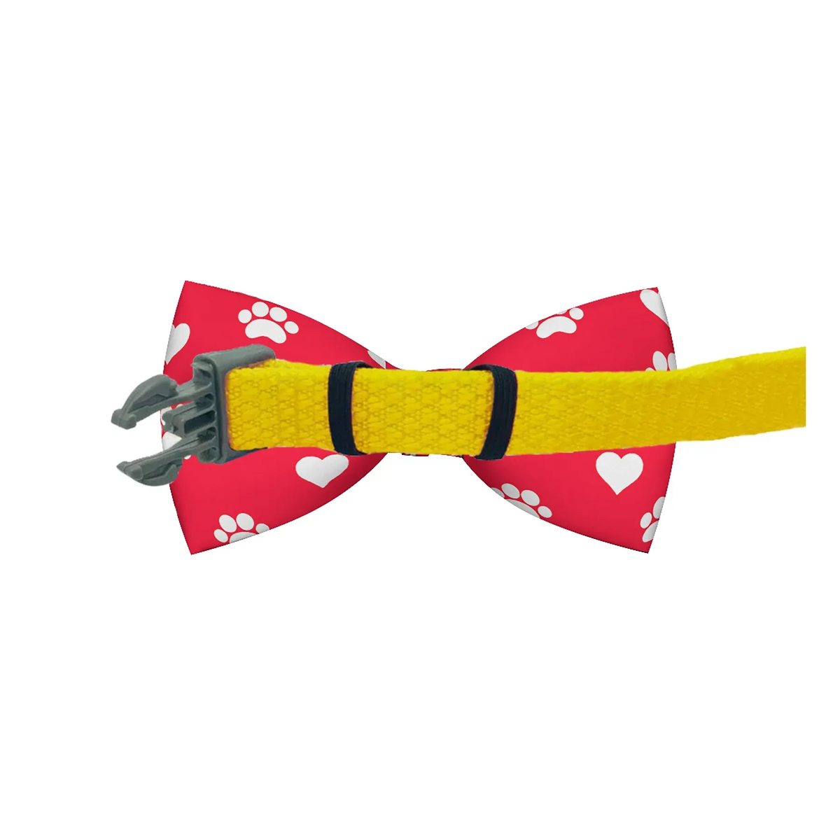 Back view of red dog bow tie with hook-and-loop attachment for collars.