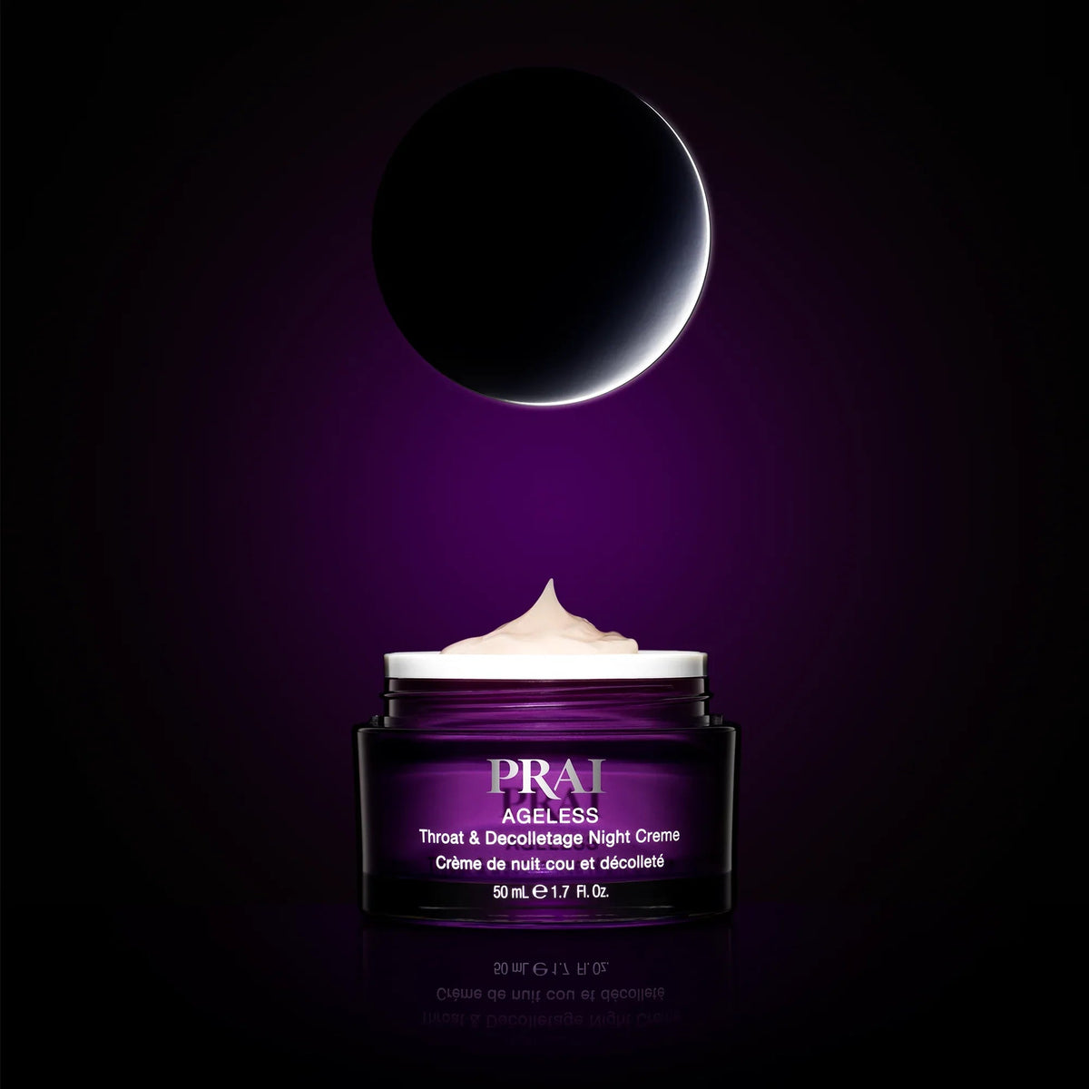 Close-up of Ageless Throat Night Creme jar showing luxurious white and gold design