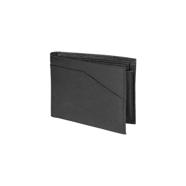 RB12113A vertical men's wallet in genuine full-grain black leather with RFID protection, shown closed