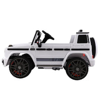 Rear view of white Mercedes-Benz AMG G63 kids electric car showing tail lights and bumper