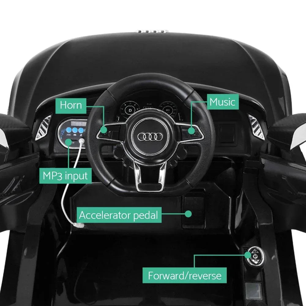 Kids Ride On Car Audi R8 Licensed Electric 12V Black - Snagva