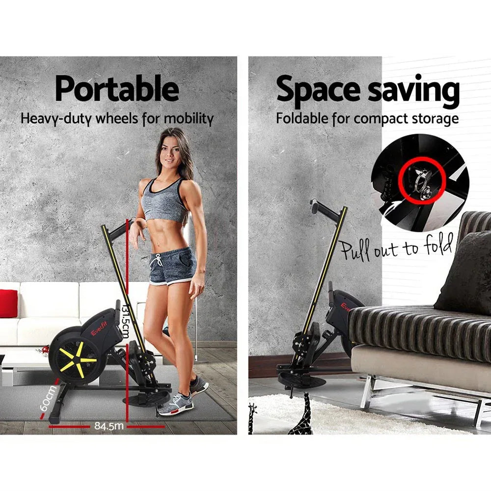 Close-up of molded seat and foot pedals with straps on rowing exercise machine.