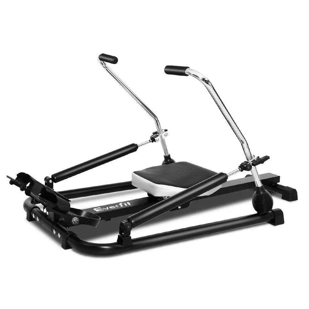 Side view of Everfit Rowing Exercise Machine showcasing hydraulic resistance system and molded seat.