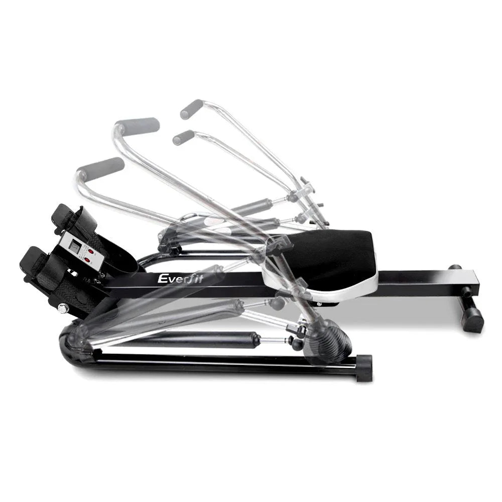 Everfit Rowing Machine pedal and foot straps with adjustable settings on sturdy steel frame.