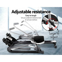 Close-up of hydraulic resistance oil cylinder system integrated into Everfit Rowing Machine.