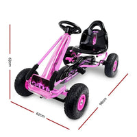 Side view of red pedal go kart showing durable frame and large rubber wheels.