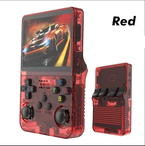 Game console packaging box displaying EW Green R36S branding and product image
