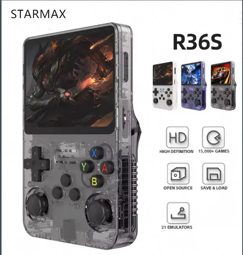 Side view of green 3.5 inch IPS retro game console showing buttons and headphone jack