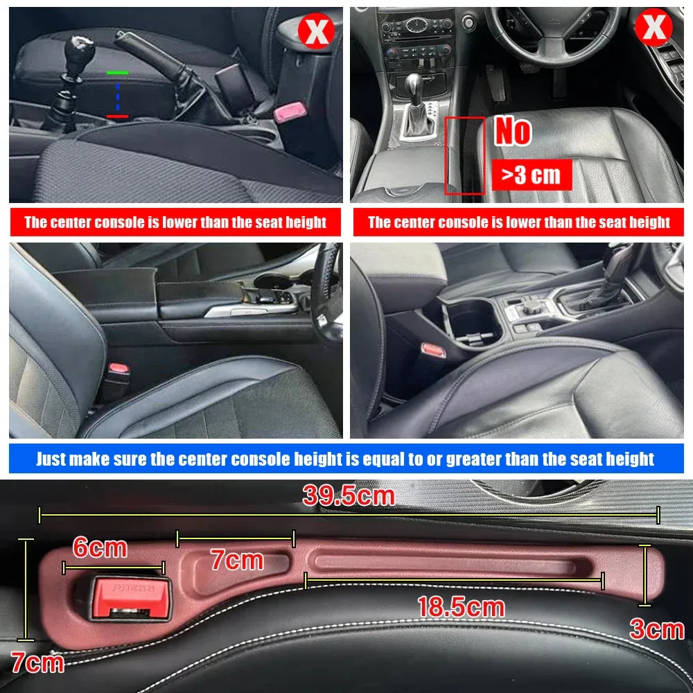 Close-up of leak-proof gap sealing strip installed in car seat gap.