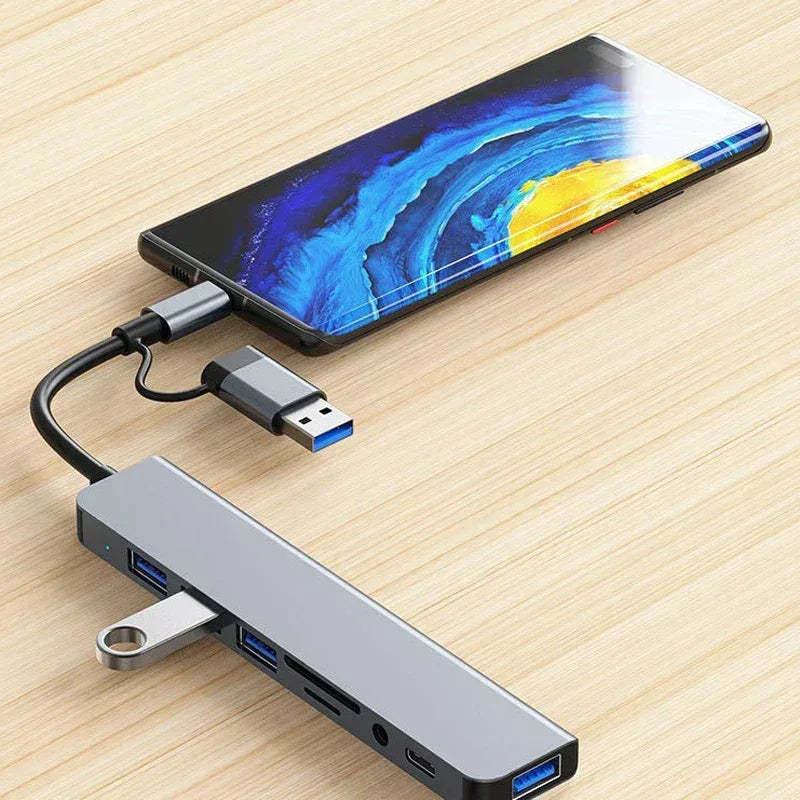 8 in 2 USB +Type C HUB Docking Station with 3.5mm Audio Jack Adapter - Snagva