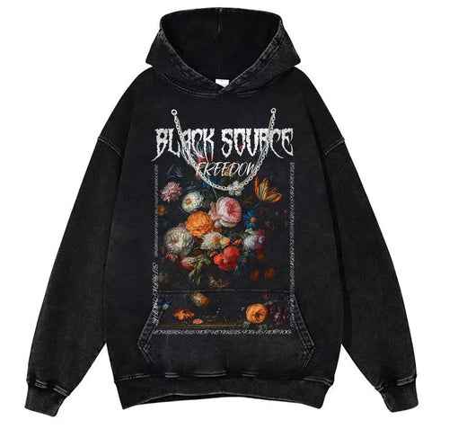 Gothic Rose Letter Print Vintage Washed Oversized T-Shirt