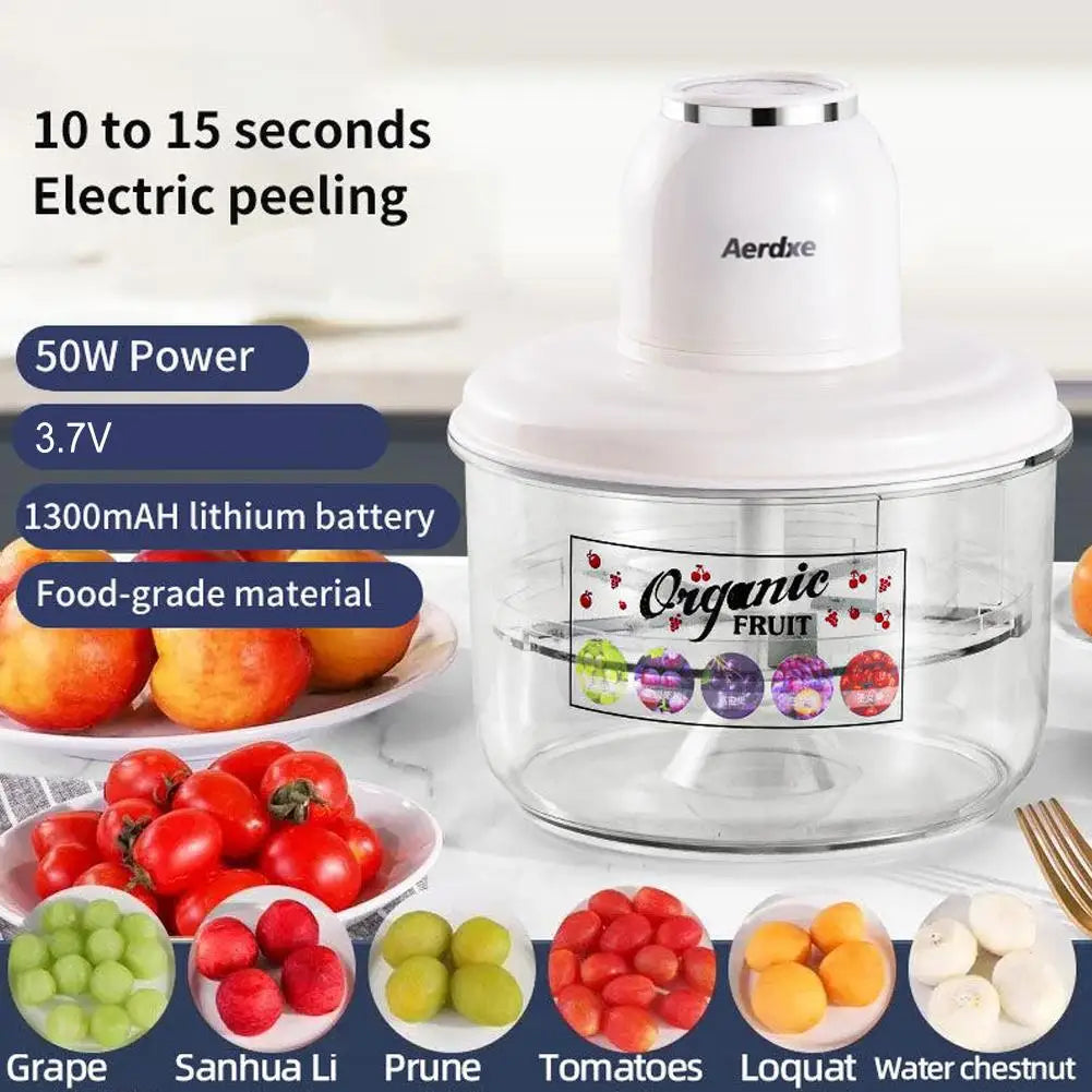 Electric automatic grape peeler machine with control buttons on a wooden countertop.