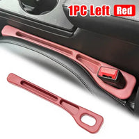 Car interior with gap sealing strips preventing debris falling between seats.