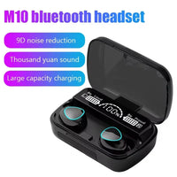 Bluetooth earphones in charging case showing LED battery indicator and compact design